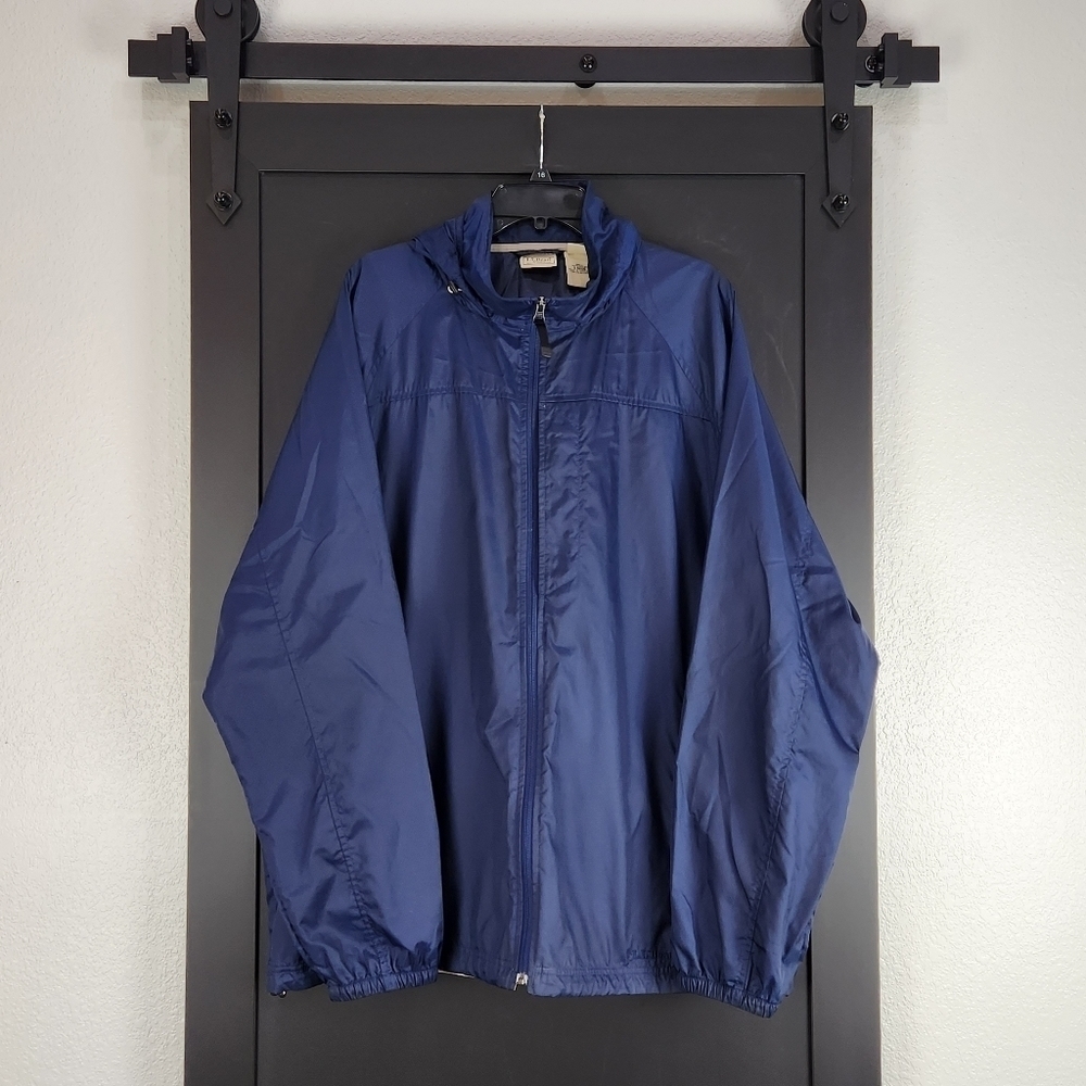 L.l.bean Men's Stowaway Navyblue Hooded Windbreaker Jacket Size XL Tall
